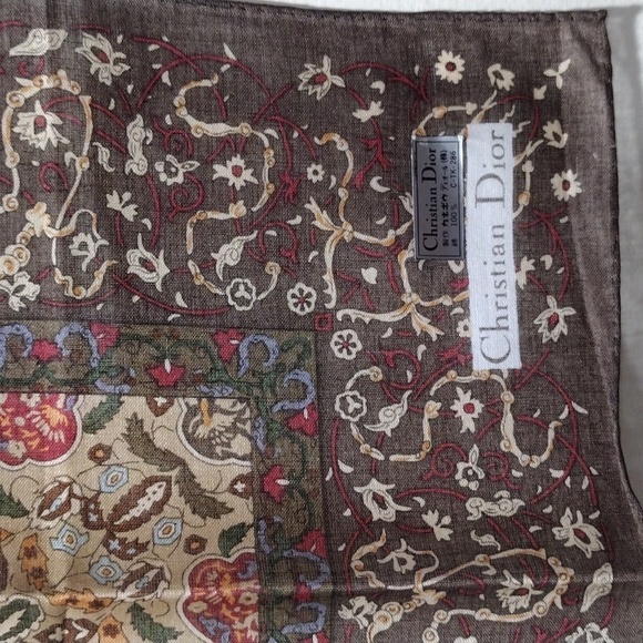 CHRISTIAN DIOR Women's 100% Cotton Colorful Print Square Pocket Scarf - 18x18-in - Picture 7 of 9